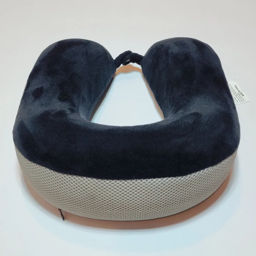 Springs Global Memory Foam Travel Neck Pillow Navy Blue Grey Mesh RN 117835
